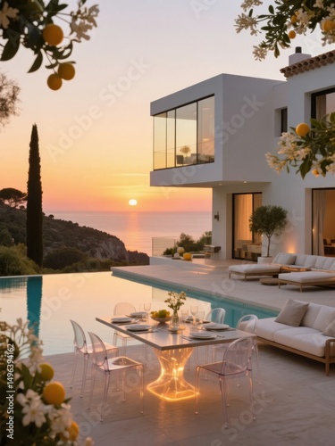 Wallpaper Mural Modern House with Infinity Pool at Sunset Torontodigital.ca