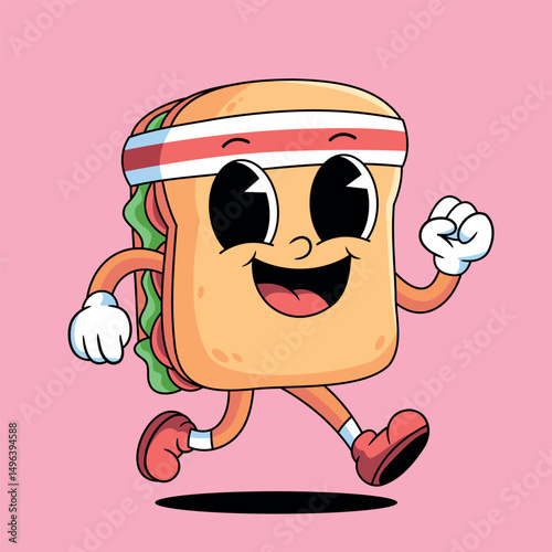 Running Sandwich Cartoon Illustration