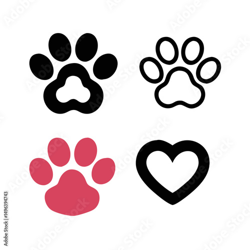 Pet paw editable stroke outline icon isolated on white background flat.Pet paw editable stroke. footprints Pet paw, Heart with pet paw print dog cat icon, vector illustration. paws prints dog. 