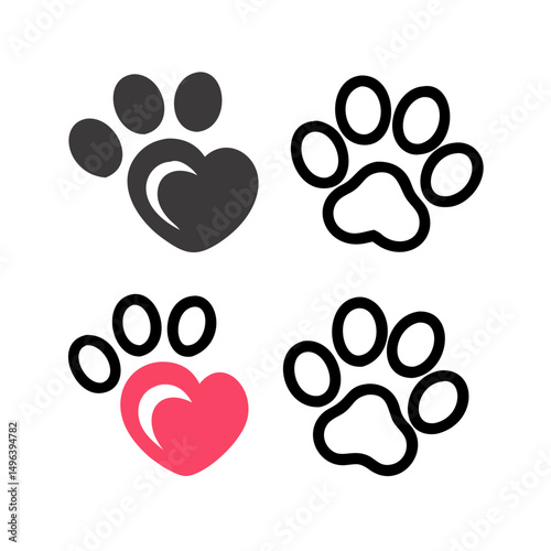 Pet paw editable stroke outline icon isolated on white background flat.Pet paw editable stroke. footprints Pet paw, Heart with pet paw print dog cat icon, vector illustration. paws prints dog. 