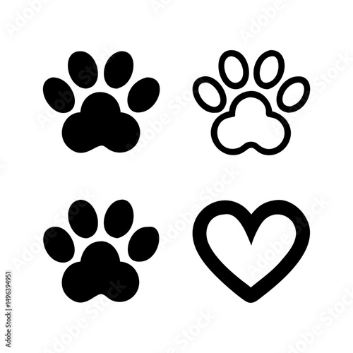 Pet paw editable stroke outline icon isolated on white background flat.Pet paw editable stroke. footprints Pet paw, Heart with pet paw print dog cat icon, vector illustration. paws prints dog. 