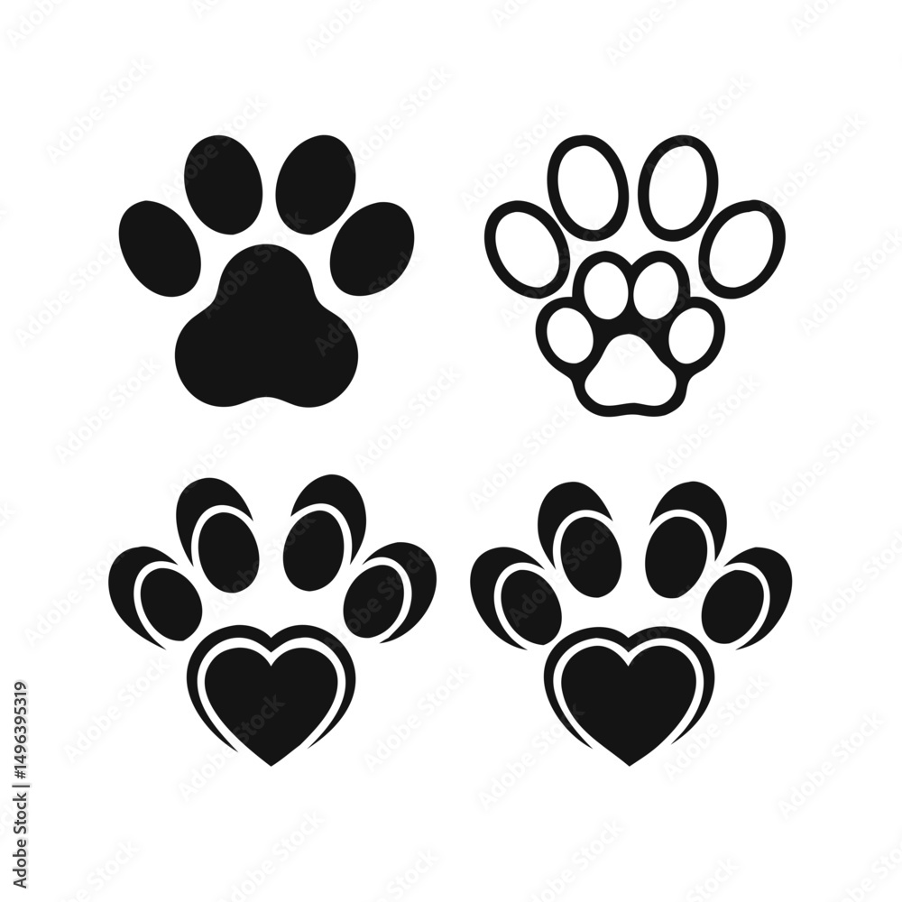 Fototapeta premium Pet paw editable stroke outline icon isolated on white background flat.Pet paw editable stroke. footprints Pet paw, Heart with pet paw print dog cat icon, vector illustration. paws prints dog. 