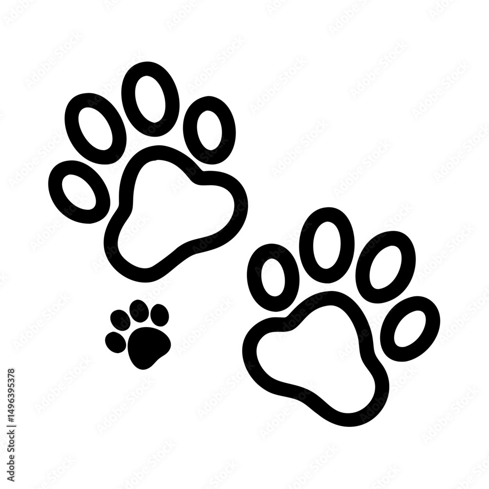 Obraz premium Pet paw editable stroke outline icon isolated on white background flat.Pet paw editable stroke. footprints Pet paw, Heart with pet paw print dog cat icon, vector illustration. paws prints dog. 