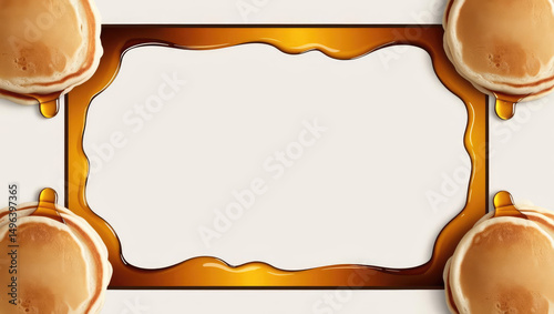 Breakfast Bliss: Stack of Pancakes and Syrup Frame with Copy Space