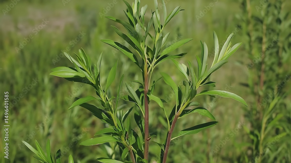 Obraz premium Green Willow Branches with Summer Meadow.
