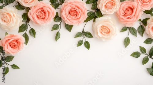 Soft Romantic Floral Pattern with Blooming Roses on a White Background for Elegant Décor and Design Projects
