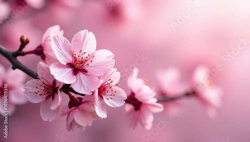 Delicate pink sakura blossoms, full bloom, intricate pattern , petals, cherry tree, pink flowers