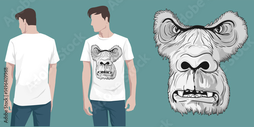 gorilla face themed t-shirt screen printing design