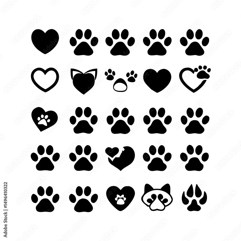 Fototapeta premium Pet paw editable stroke outline icon isolated on white background flat.Pet paw editable stroke. footprints Pet paw, Heart with pet paw print dog cat icon, vector illustration. paws prints dog. 