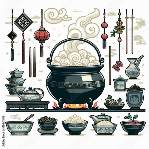 chinese cauldron vector illustration
