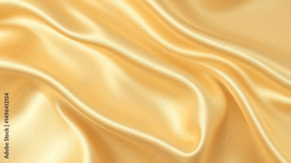 Fototapeta premium Luxurious Golden Satin Fabric Draped with Elegant Waves and Soft Sheen