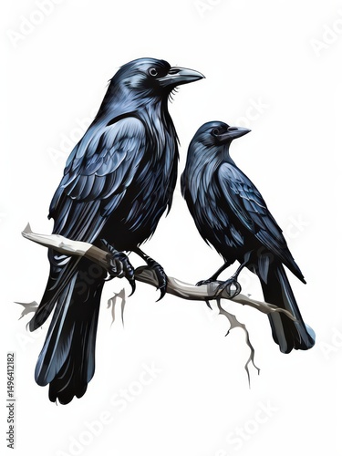 an AI Image Generator, Stylized Blue Raven Perched on Branch