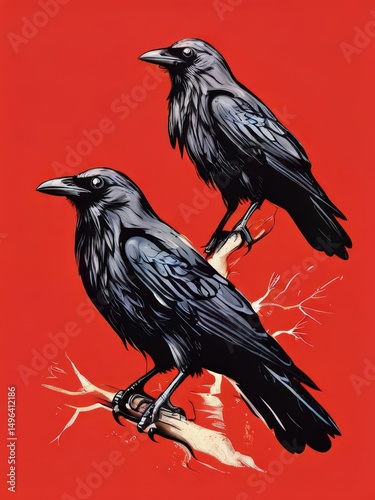 an AI Image Generator, Stylized Blue Raven Perched on Branch