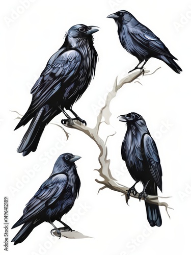 an AI Image Generator, Stylized Blue Raven Perched on Branch