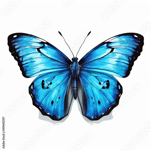 an AI Image Generator, Beautiful Blue Butterfly on White Background