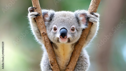 Koala Hanging on Tree Branch