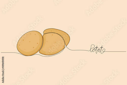Continuous line art drawing of Potatoes. Minimalist fresh potato vegetable background.