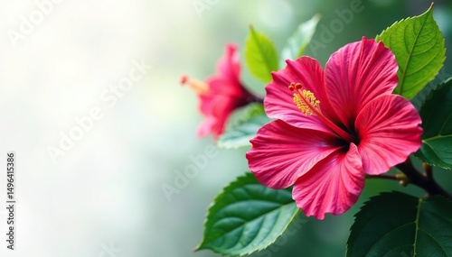 Bold hibiscus blossoms, vibrant tropical foliage , background, yellow