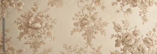 Elegant ecru floral wallpaper, intricate vintage design  ,  element,  illustration