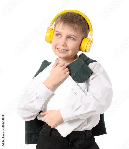 Cute little boy with headph...