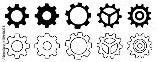 Gear setting icon set, containing Cog wheel, Gear wheel symbol, Vector illustration