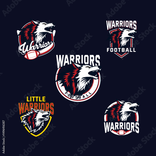 This set of dynamic sports logos features a fierce wolf as the central icon, symbolizing power, loyalty, and aggression. 