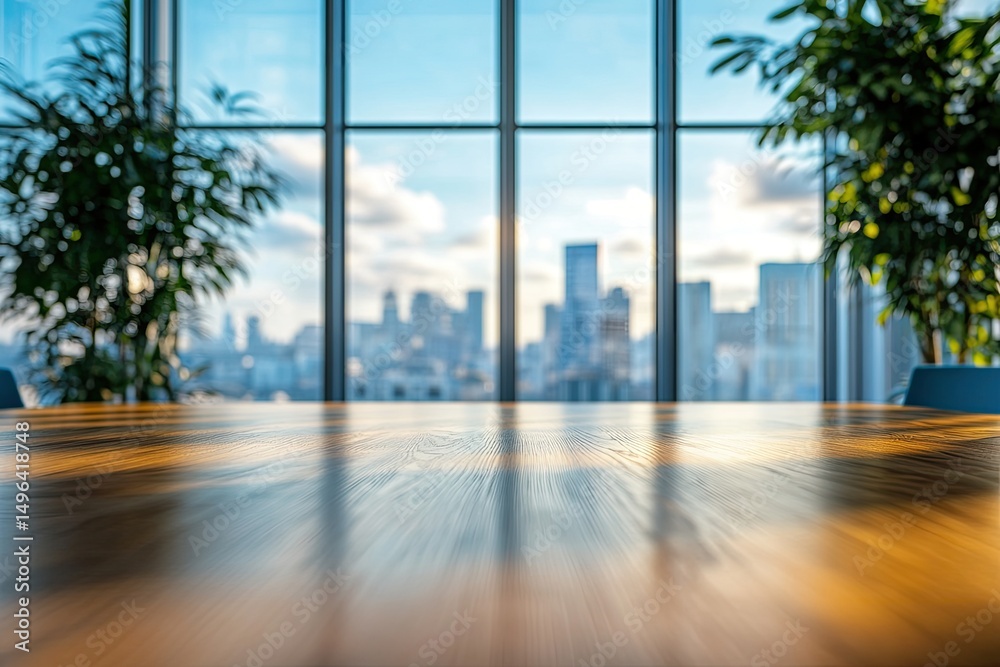 custom made wallpaper toronto digitalCity view, sunlight, trees, and a wood table