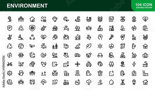 Nature and Environment Icons. Clean Line Art for Green Energy, Ecology, and Earth-Friendly Visuals
