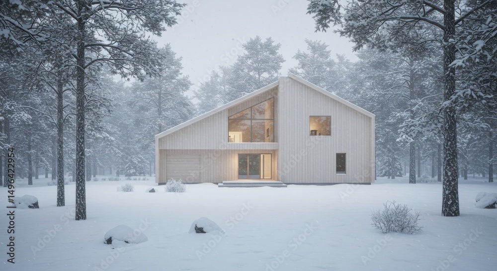 Winter Cabin Serenity: A modern cabin nestled amidst a snowy forest, its warm interior lights offering a welcoming contrast to the chilly exterior. Embrace the serene beauty and peaceful solitude. Winter Cabin Serenity: A modern cabin nestled amidst a snowy forest, its warm interior lights offering a welcoming contrast to the chilly exterior. Embrace the serene beauty and peaceful solitude.