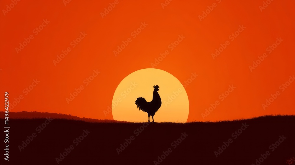 Rooster silhouette at sunset. Rooster silhouette at sunset.