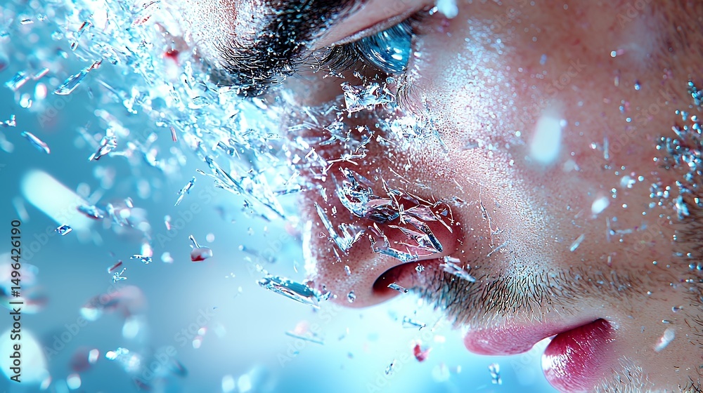 Fototapeta premium Man Face Shattering Glass Effect