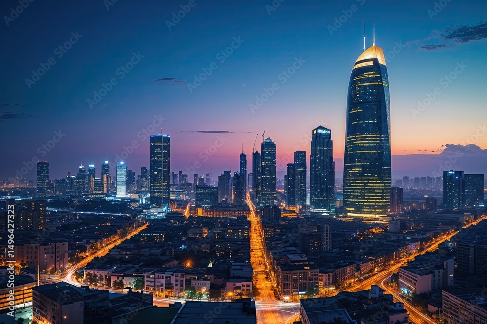 Fototapeta premium Impact of Private Equity on Global Markets and Emerging Sectors in a Nighttime Urban Landscape