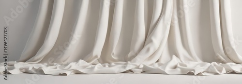Elegant, seamless panorama of white cloth  Soft, vintage white textile background ,  cotton,  light