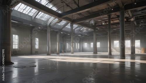 High ceilings, exposed ductwork, concrete floor, building, rustic