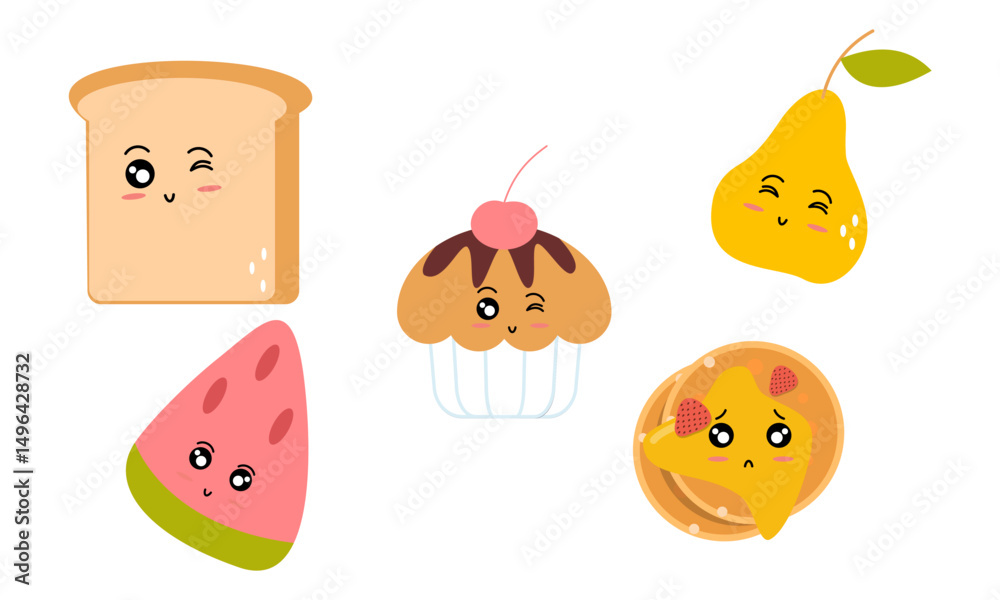 Obraz premium Breakfast Food Kawaii Doodle Set Vector Illustration