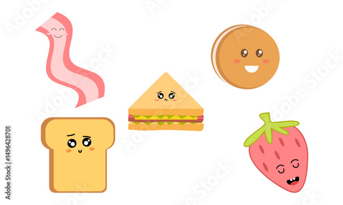 Breakfast Food Kawaii Doodle Set Vector Illustration