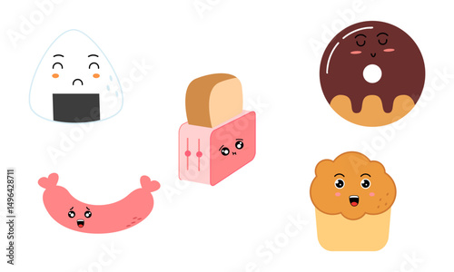 Breakfast Food Kawaii Doodle Set Vector Illustration