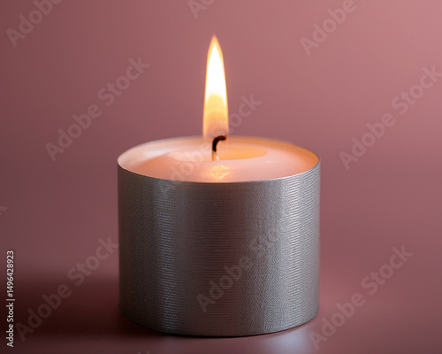 A  single candle with a soft flame, pastel backdrop, clean and professional lighting