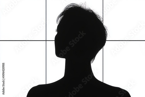 Silhouette of a person with short, tousled hair standing against a bright, window-paneled background, evoking a contemplative mood