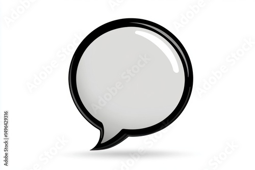 Glossy empty speech bubble with black outline on white background representing communication or conversation