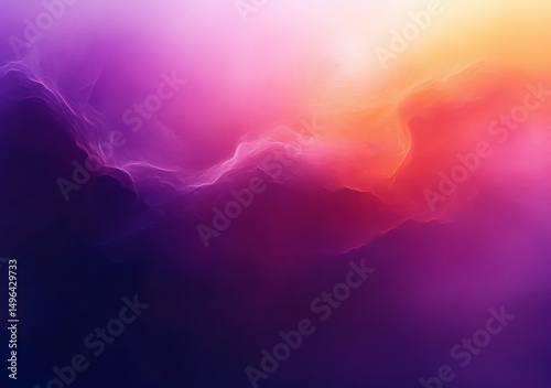 Abstract digital artwork with a smooth gradient of deep purples blending into warm pinks, oranges, and light yellows, evoking a serene and ethereal atmosphere