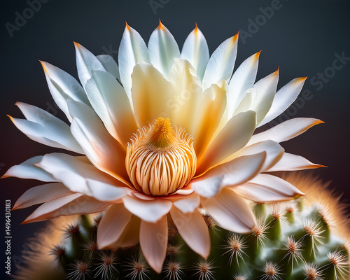 A blooming cactus flower, symmetrical with clean background