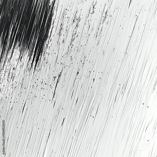 black brush strokes and splatters on a textured white surface creating dynamic abstract patterns with contrast and movement