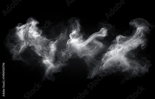 White smoke swirling and twisting against a solid black background creating abstract flowing patterns