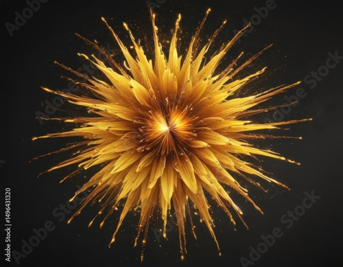 Intense yellow fireworks bloom, fiery radiant petals, energetic glow ,  ember,  light
