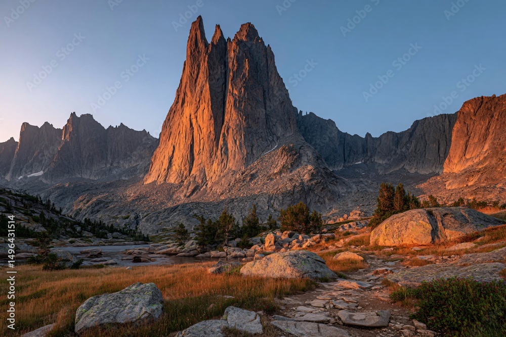 Naklejka premium Majestic Sunrise over Rocky Mountain Peaks Sierra Nevada Landscape Photography Natural Environment Wide Angle View