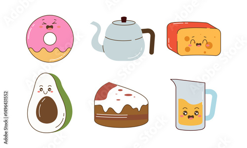 Breakfast Food Kawaii Doodle Set Vector Illustration