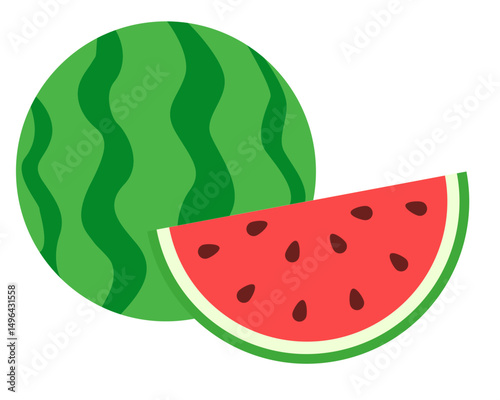 Red Watermelon Fruit Slice Illustration, Summer fruit, Vector illustration.
