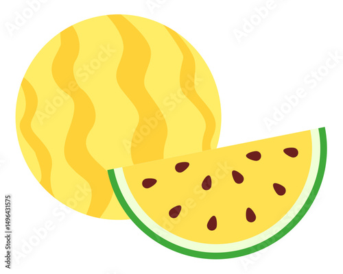 Yellow Watermelon Fruit Slice Illustration, Summer Fruit, Vector Illustration.