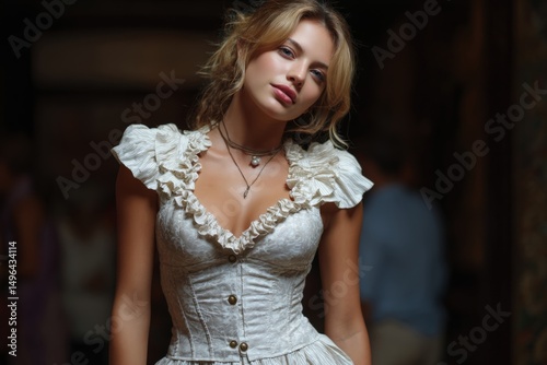 Confident woman in a vintage-inspired outfit standing indoors